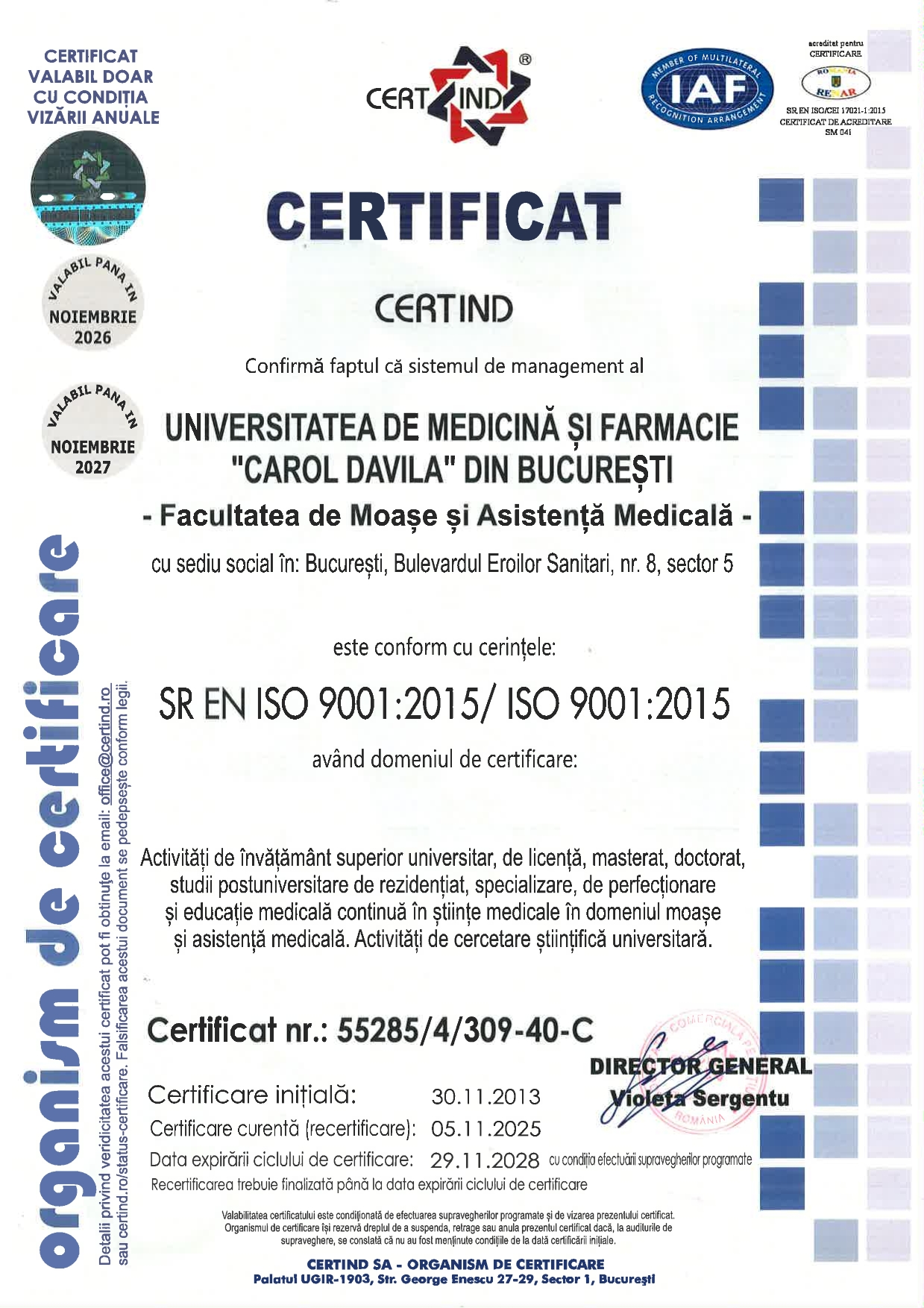 Certificat ISO 9001 2015 - FMAM 2025
